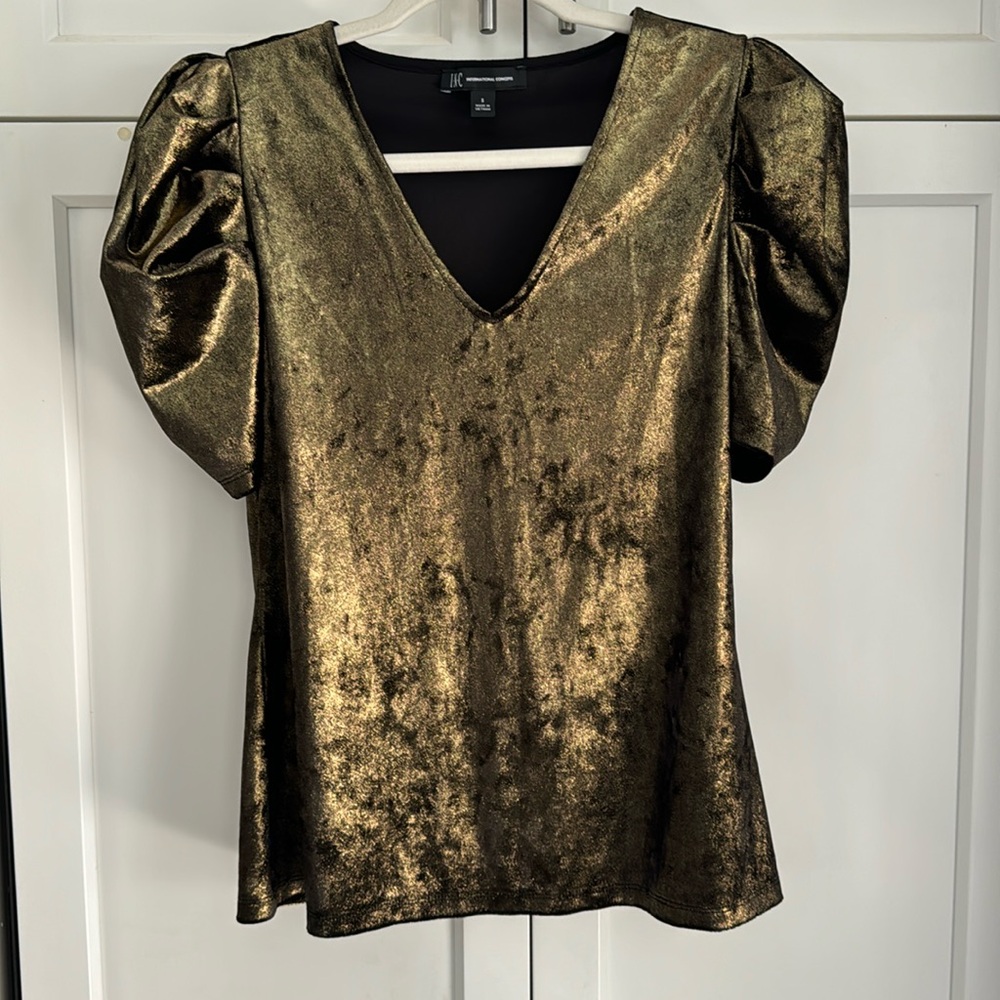 INC Bronze Top With Puffy Staent Sleeves Size Small